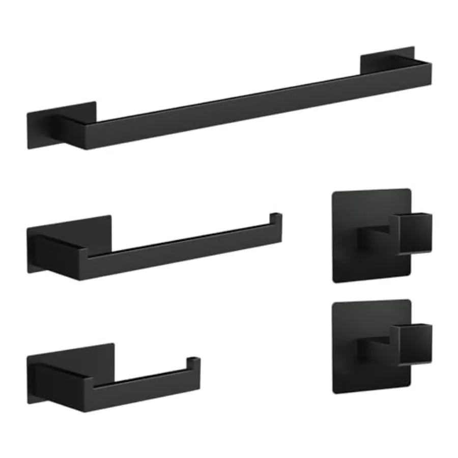 

Self-Adhesive Bathroom Hardware Set 5 Pieces, Stainless Steel Towel Bar Set, Includes 24Inch Single Rod, Towel bar, Toilet Pape