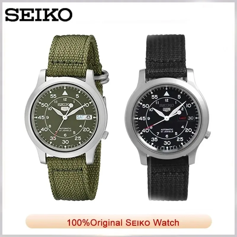 SEIKO Watches for Men\'s 5 Automatic Stainless Steel Watch with Green Canvas Luxuy Quartz Watch SNK805 Waterproof Wristwatch