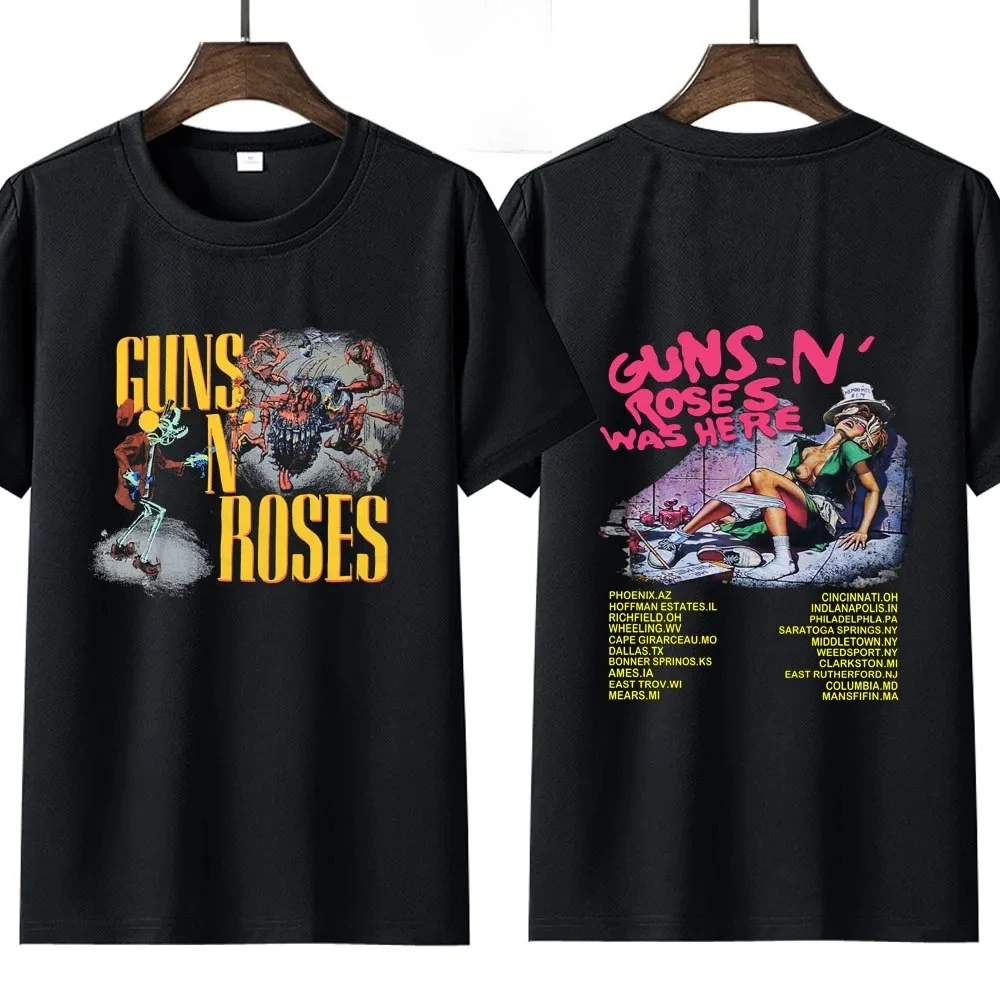 Vintage Gun N Rose Rock Band T-Shirt hier 1980 Tour T-Shirt Casual Damen Y2K Hip Hop Streetwear Kurzarm T-Shirt Top