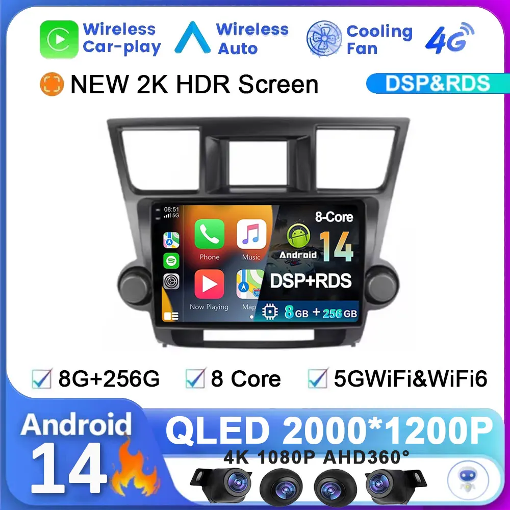 Android 14 System For Toyota Highlander 2 XU40 2007 - 2013 Car Radio Multimedia Video Player Navigation GPS No 2din 2 din DvD BT