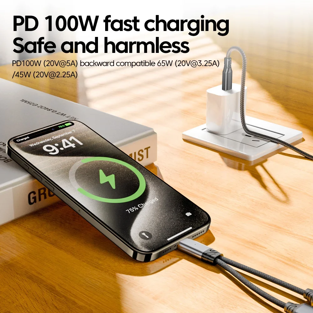 PD 100W USB C Splitter to Dual Type C Headphone Jack Audio Adapter Fast Charging For iPhone 16 15 Samsung Huawei Xiaomi Phone