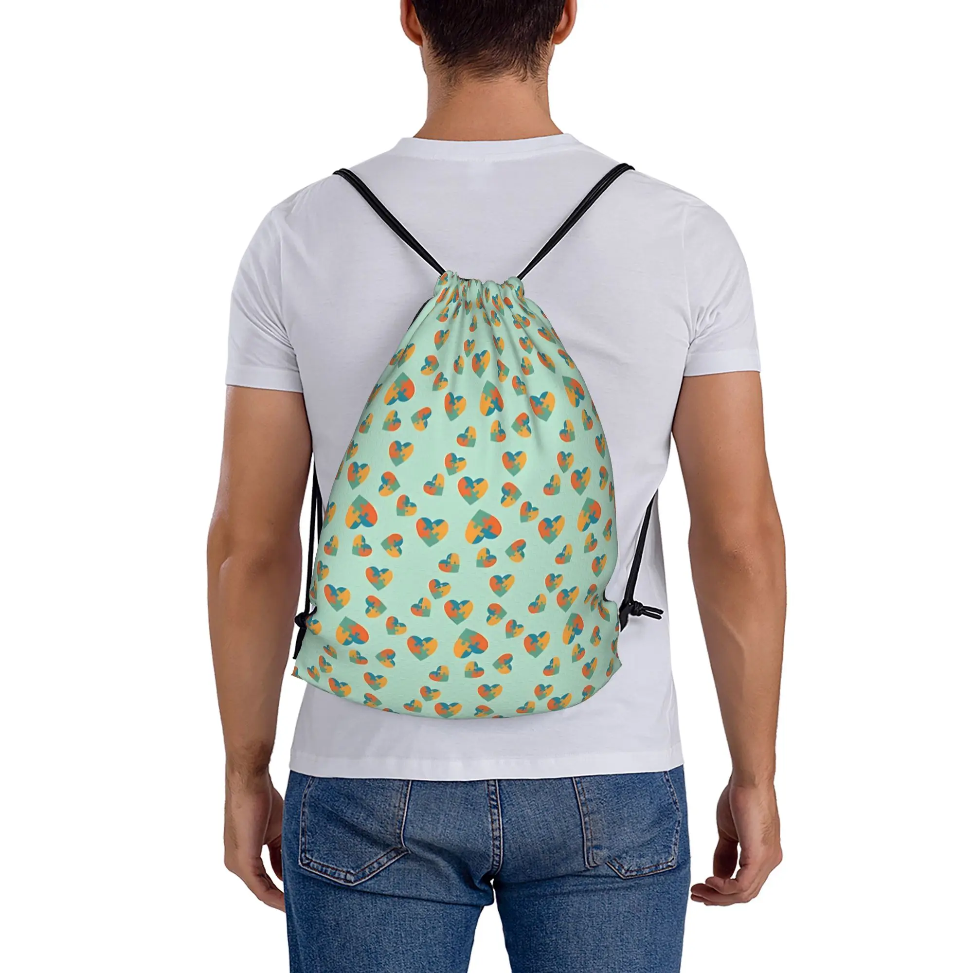 Autism Speaks Green And Orange  Portable Shopping Drawstring Backpack Riding Backpack Gym Clothes Drawstring Bags