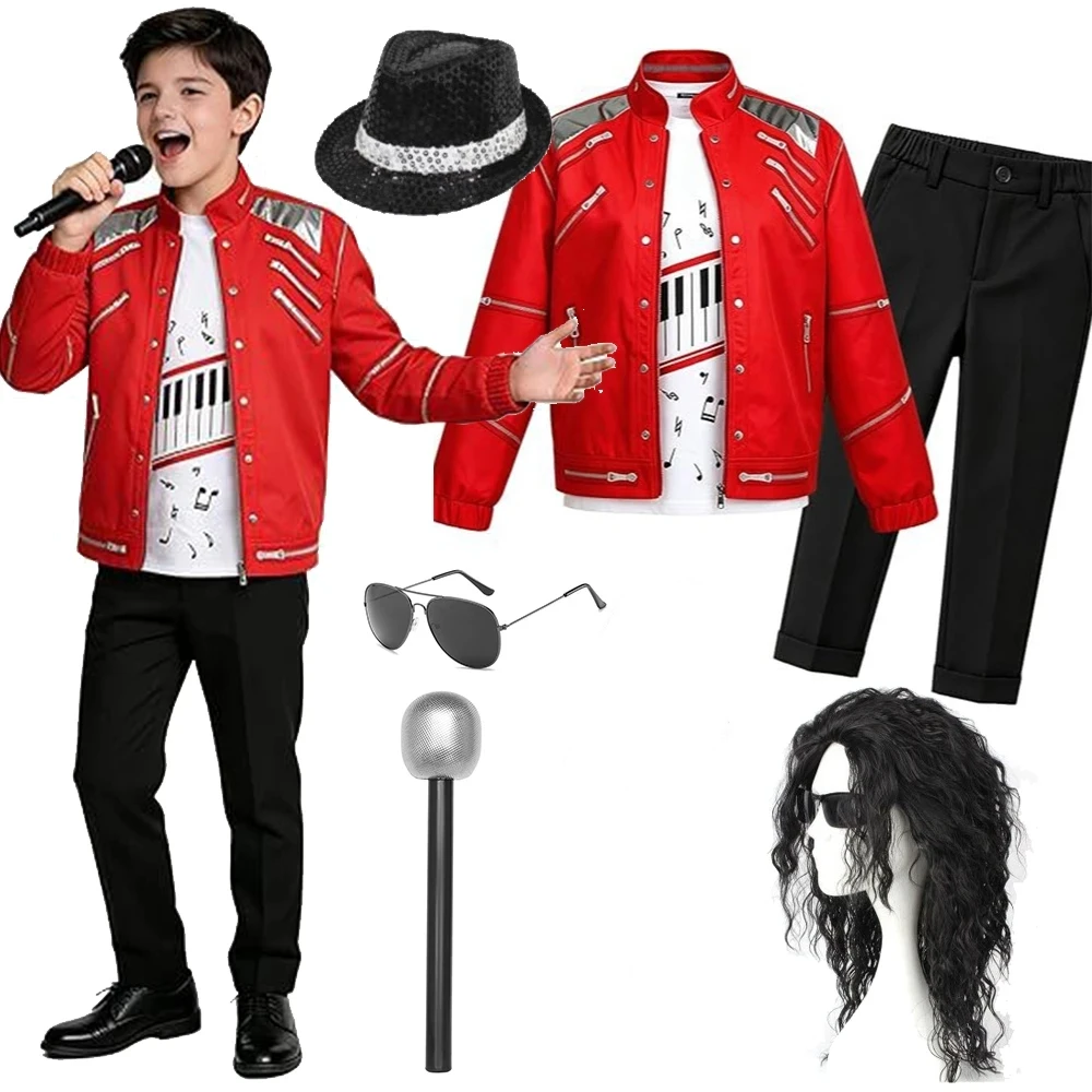 Cosplay Cosplay Dance Star Costume Set Red Printed 80s 90s Stage Party Outfit Boy Girl Clothing  Jackson Costume - Aliexpress Deal