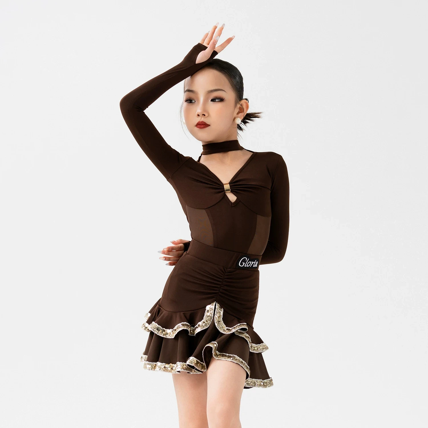 2026 Girls Latin Dance Competition Clothing For Kids Winter Long Sleeved Split Skirts Practice Suit Ballroom Latin Wear XH5447