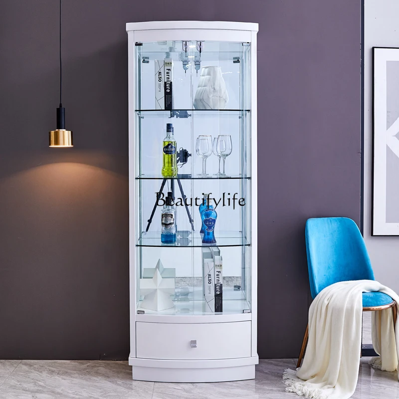 Wine cabinet Modern simple living room against the wall with lock Tempered glass double door display cabinet