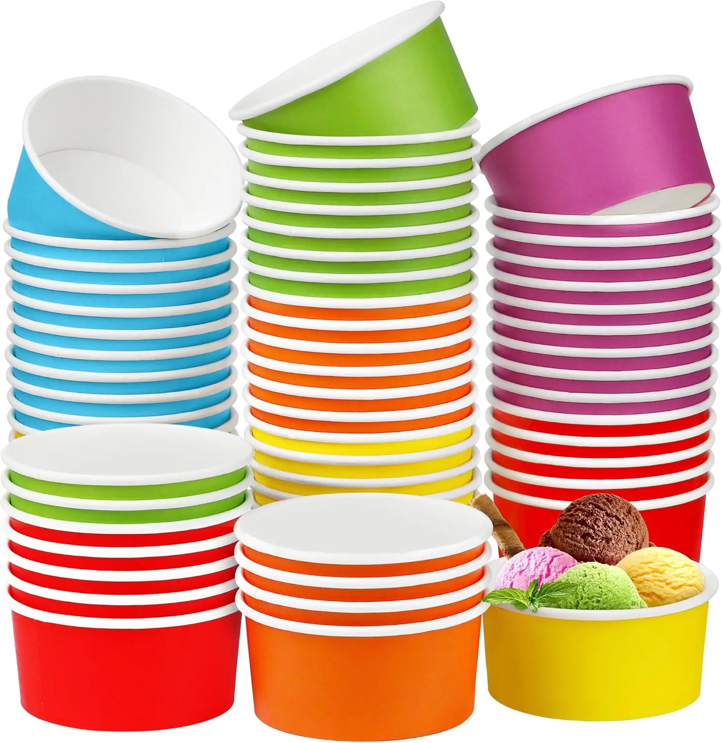 

60 Pack 12 oz Disposable Paper Ice Cream Cups Colored Paper Ice Cream Bowls Snack Bowl Dessert Bowls for Hot or Cold Foo