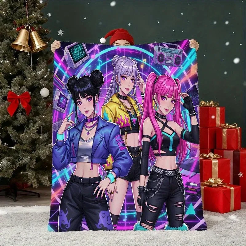 

Vintage Neon KPOP Flannel Blanket Soft Polyester Throw for Sofa Bed Home Decor Travel Camping Retro Farmhouse All-Season Decor