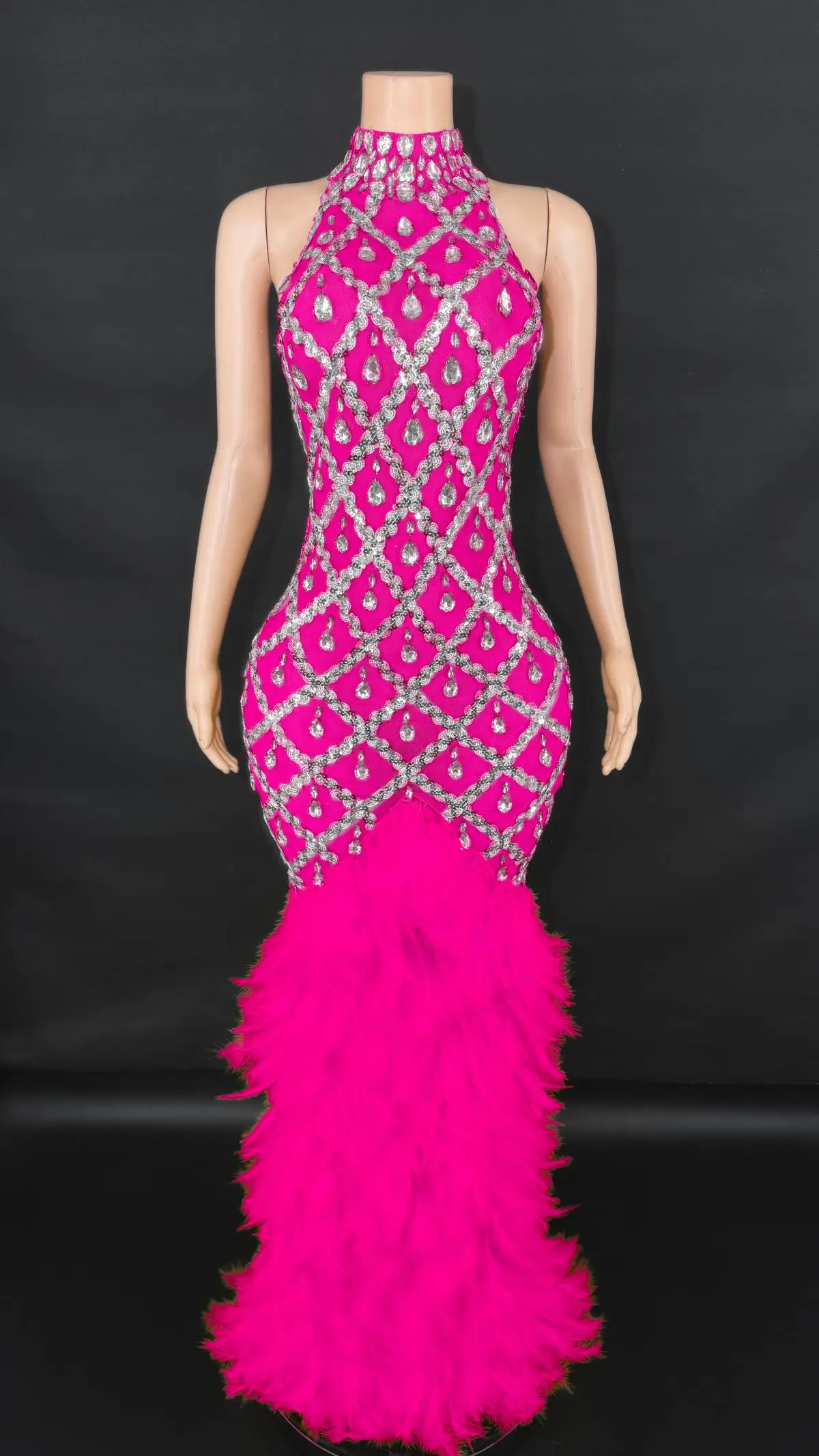 

High-necked Dress Hosting Catwalk Dinner Party Nightclub bar Singer Costumes All Diamond Stage Costumes