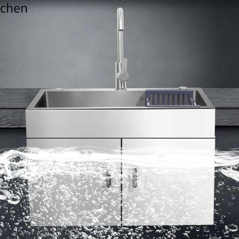 ZML Kitchen Stainless Steel Sink Vegetable Washing Basin Integrated Cabinet Wall-Mounted Countertop Basin Vegetable Washing Pool