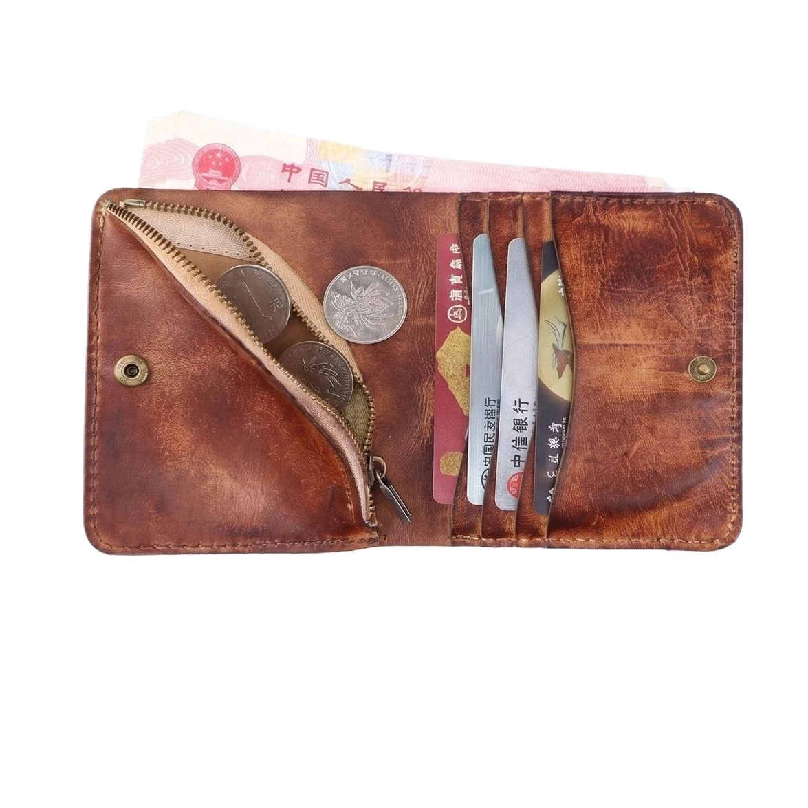 

Minimalist Leather Snap Wallet for Men- Retro Bifold Purse with Zipper Coin Pocket, Compact Money Organiser for Daily Carry