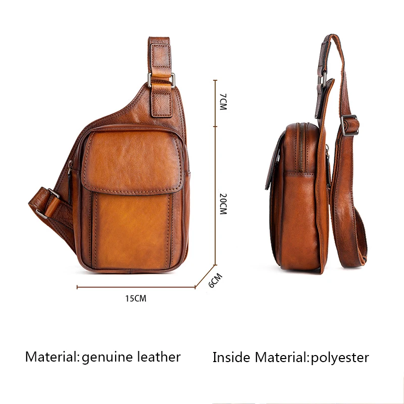 Handmade Genuine Leather Men\'s Chest Bag Viintage Leather Crossbody Bags Male Shoulder Messenger Bag Pack Travel Bags