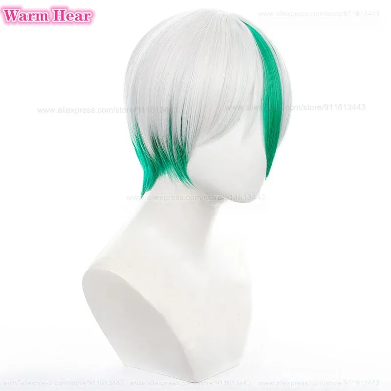 고품질 Otoya Eita 합성 남여 30cm 화이트 그린 코스프레 애니메이션 가발 내열성 헤어 할로윈 파티 가발
