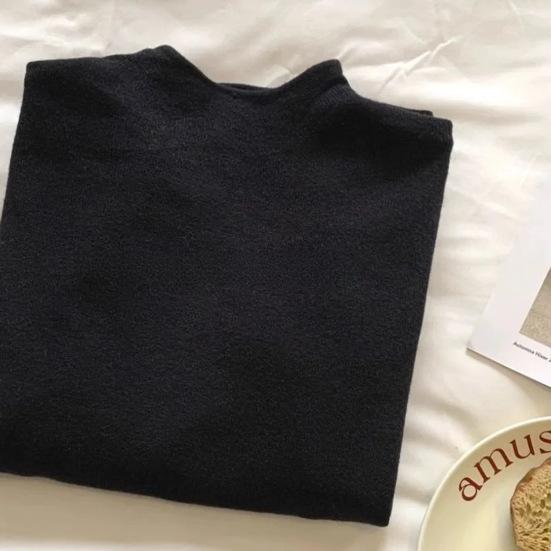 

Soft Knitted Base Layer irt Women's Gentle Pure Color Inner Wear Overhead Sweater f High Collar Autumn Winter Faion