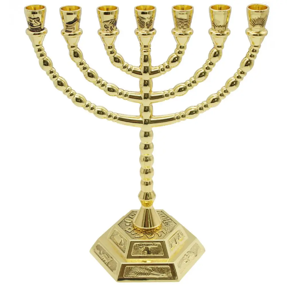 

7 Branch Religious Candelabrum Metal nament Home Decor Bedroom Living Room Party Hanukkah Menorah Jewish Candlestick Holder