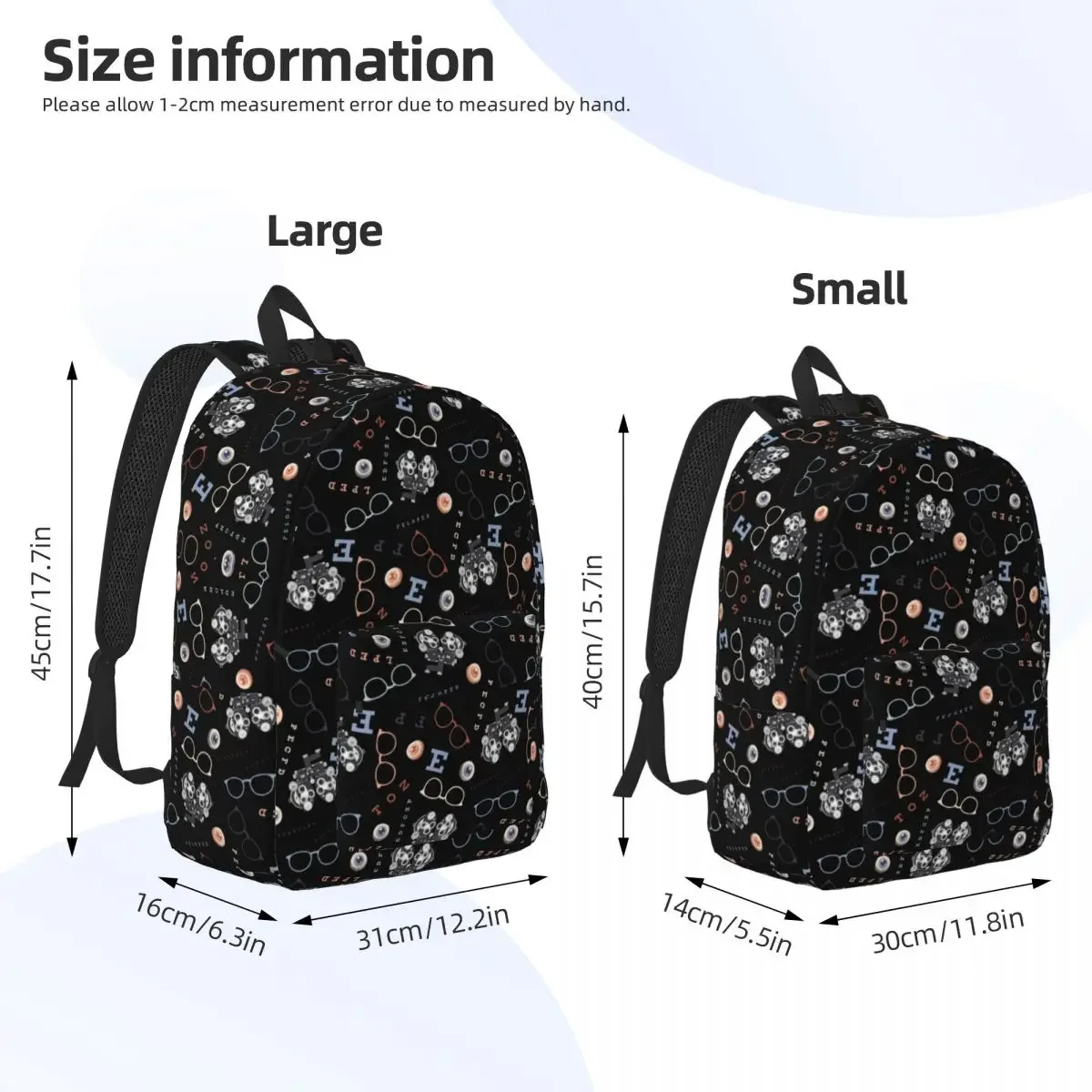 Optometry Travel Canvas Backpack Women Men School Computer Bookbag Glasses Eye Snellen Chart College Student Daypack Bags