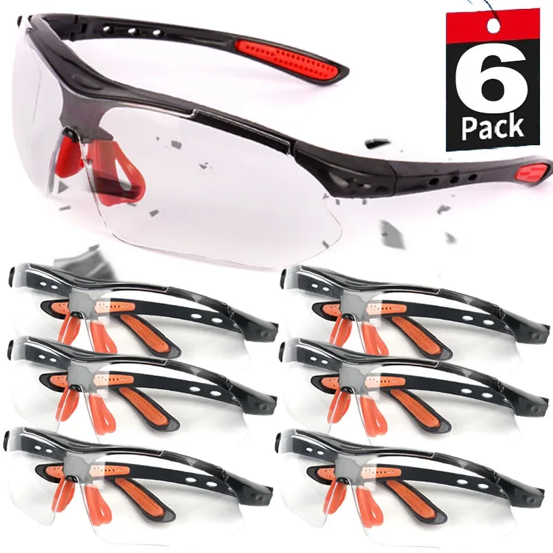 1 6PCS Safety Goggles Eye Glasses Cycling Working Clear Sand Prevention Anti Splash Wind Dust Proof Eyewear Men Women