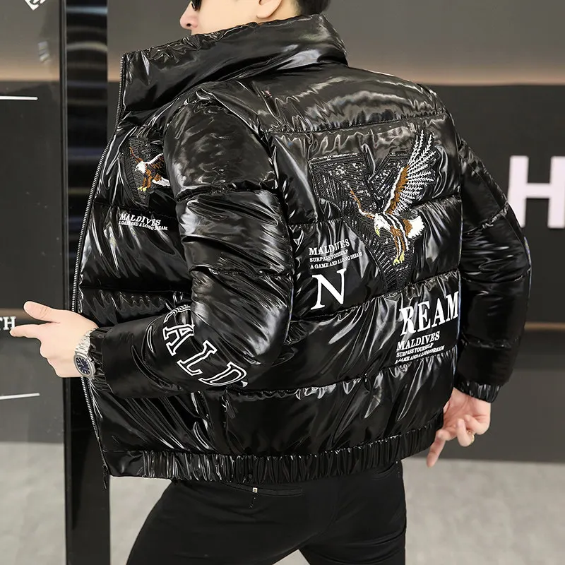 

Мужская утепленная зимняя куртка из хлопка с капюшоном и вышивкой, модная, универсальная, свободного кроя, из полиэфирного волокна