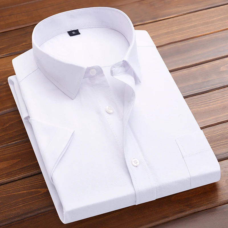 New Short-sleeved Business Shirt Men\'s Oxford Business Pocket Large Size Suit Shirt White Blue Gray Navy Tees M-5XL