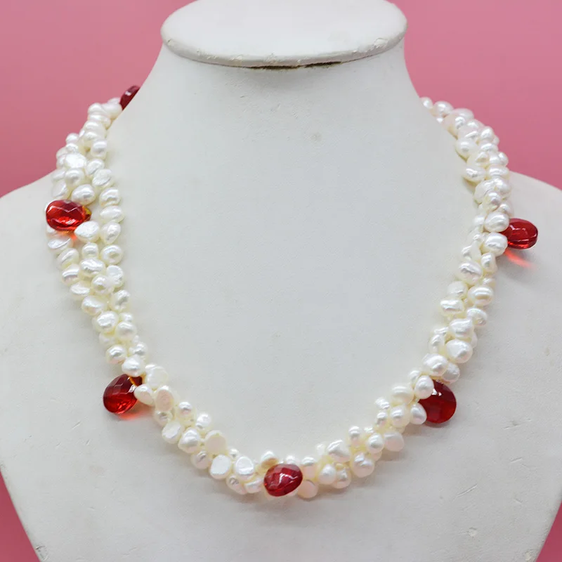 

High quality Perfect !! 3 strands of white classic freshwater pearl necklace .Glamour Feminine Party Jewelry 20"