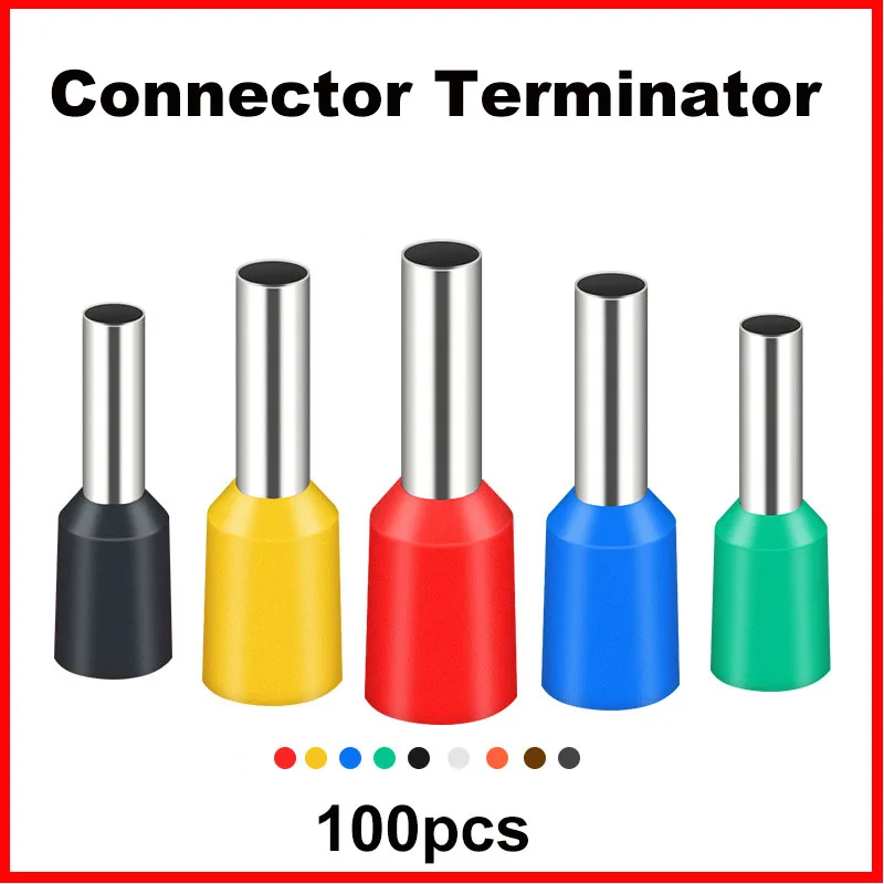 100pcs/Pack E0508 E7508 E1008 E1508 E2508 Insulated Ferrules Terminal Block Cord End Wire Connector Electrical Crimp Terminator