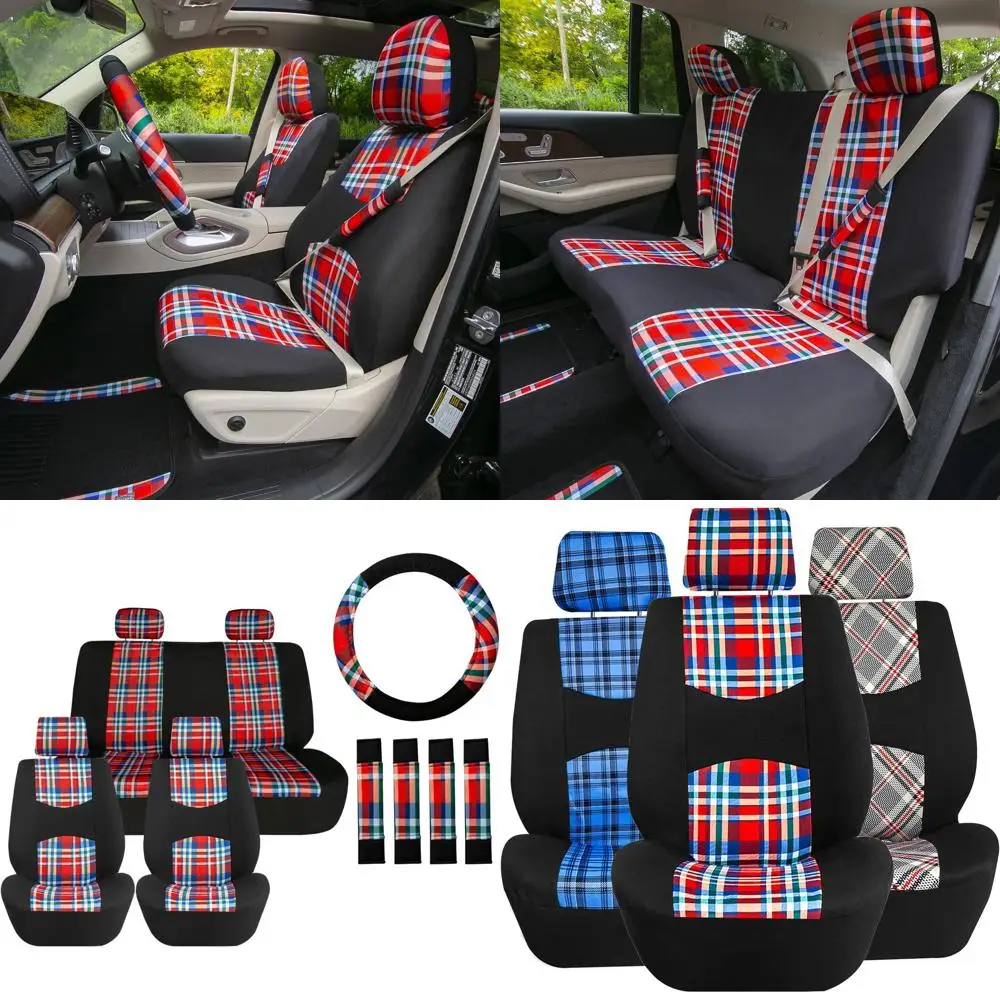 

Чехлы на автомобильные сиденья Полный комплект ткани в клетку с принтом - универсальные автомобильные чехлы на сиденья, чехлы на сиденья с низкой задней частью, однотонные задние сиденья C