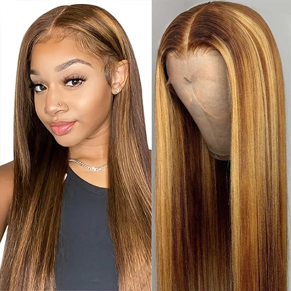 P4/27 Highlight 13x4 Lace Front Wig Highlight Straight 36 Inch HD Lace Frontal Wigs For Women Human Hair Wigs