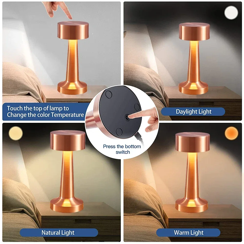LED Table Light Metal Touch Desktop Decorative Lamp Rechargeable Night Lights For Bar Coffee Table Restaurant Decoration Light
