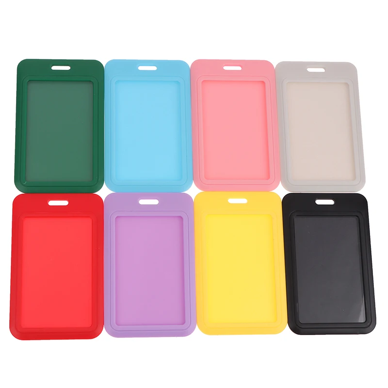 1Pcs Candy Color Name Badge Holder Two-Sided Push Pull Style ID Tag Working Permit Cover Case Pass Bus Card Sleeve