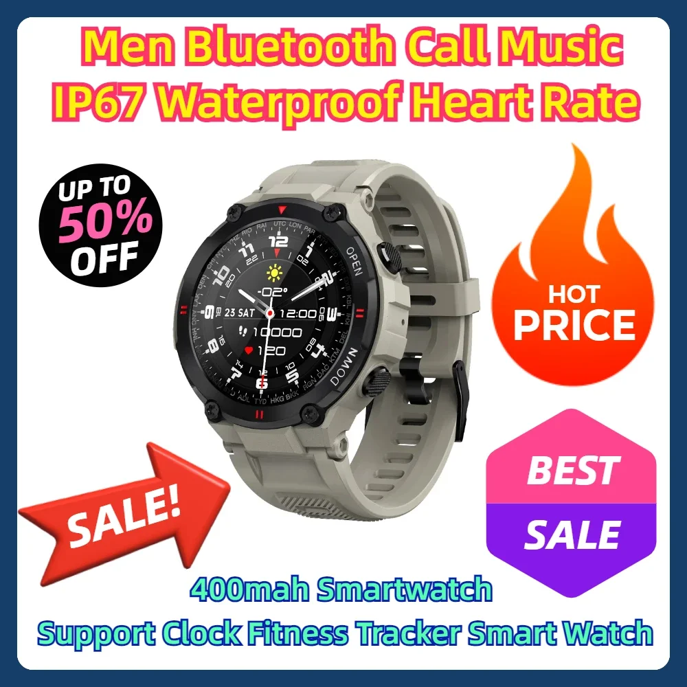 

Men Bluetooth Call Music IP67 Waterproof Heart Rate 400mah Smartwatch Support Clock Fitness Tracker Smart Watch