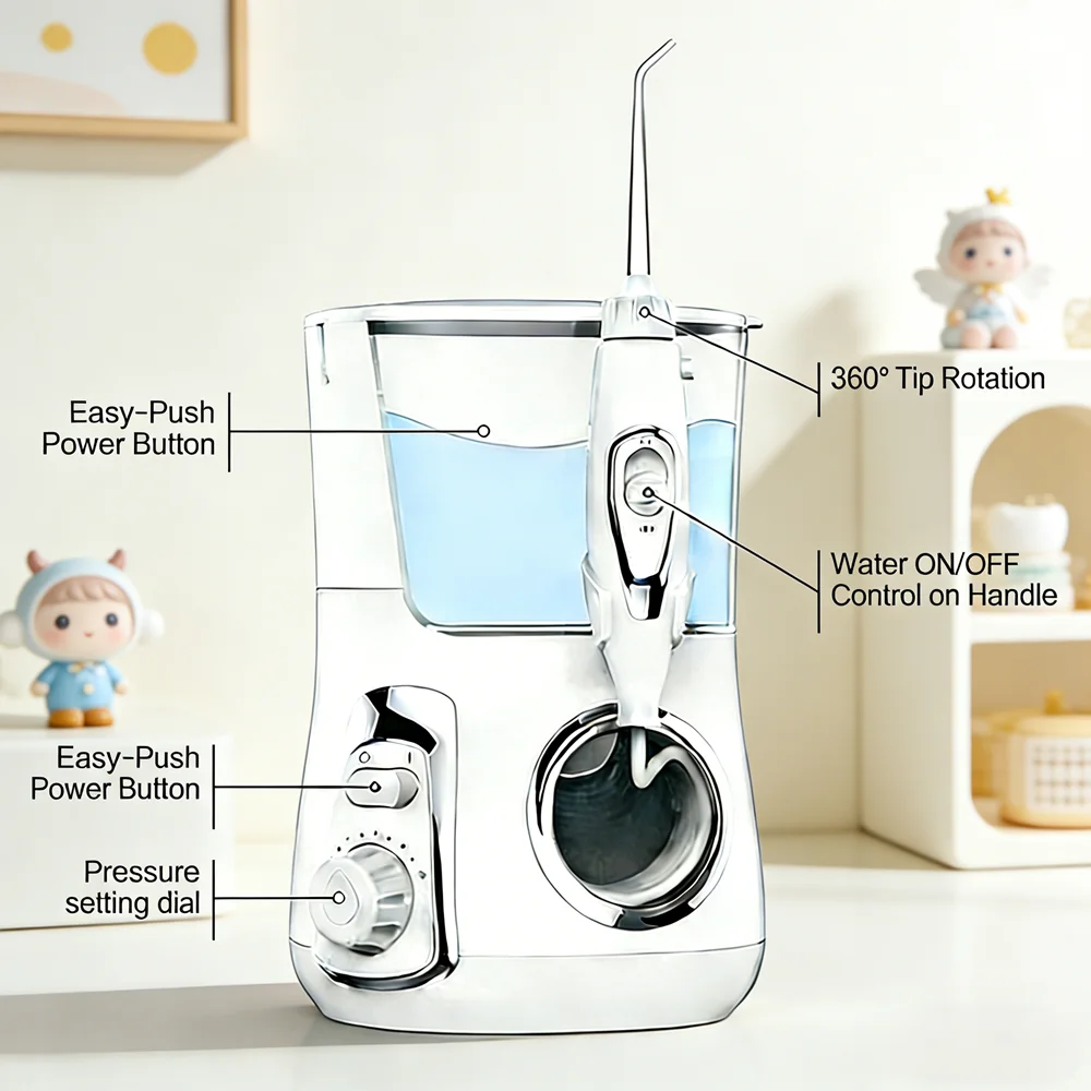 

Countertop Water Flosser Electric Oral Irrigator 800ML 10 Modes 5 Nozzles for Oral Hygiene & Gum Care