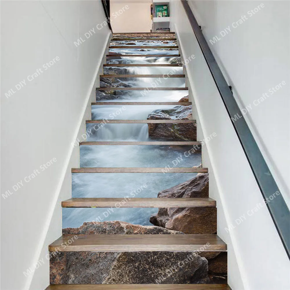 New Chinese Style PVC Manufacturer Creative Stickers Simple Thirteen Pieces Water Flow Staircase  Stickers