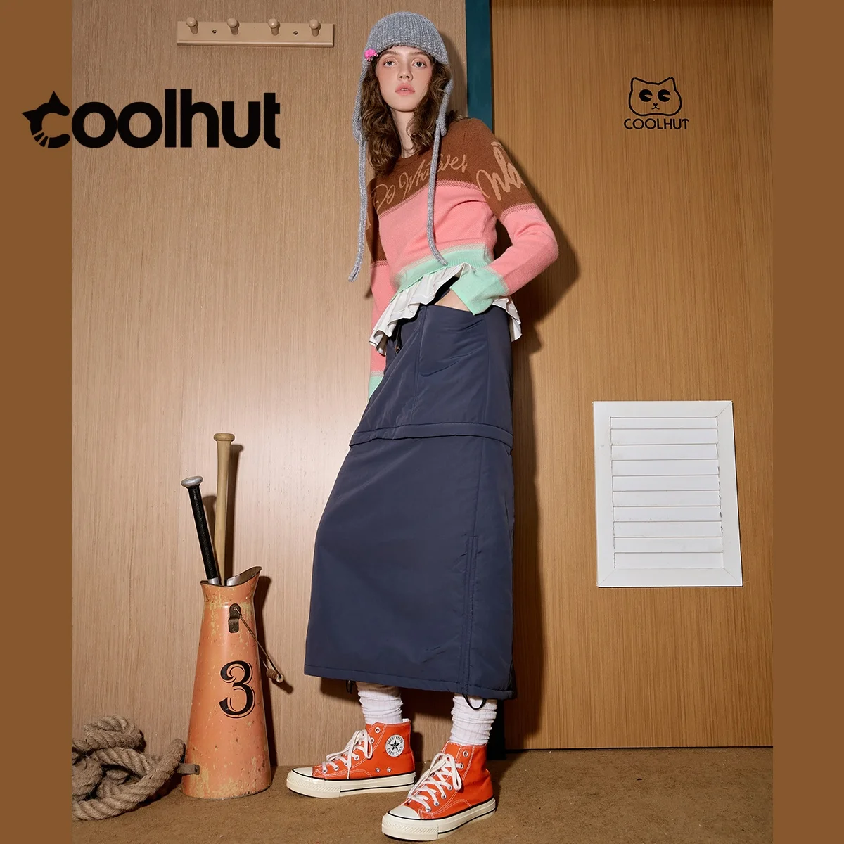 COOLHUT femmes utilitaire ourlet fendu jupe taille haute coupe droite hiver vêtements de travail Denim poches détachable automne hiver jupe