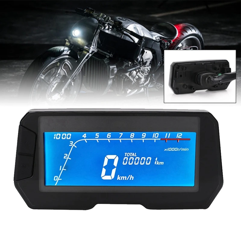 AU04 -LED 12000RPM 6 Gear Universal Motorcycle LCD Digital Speedometer Backlight Odometer 2 4 Cylinders Meter