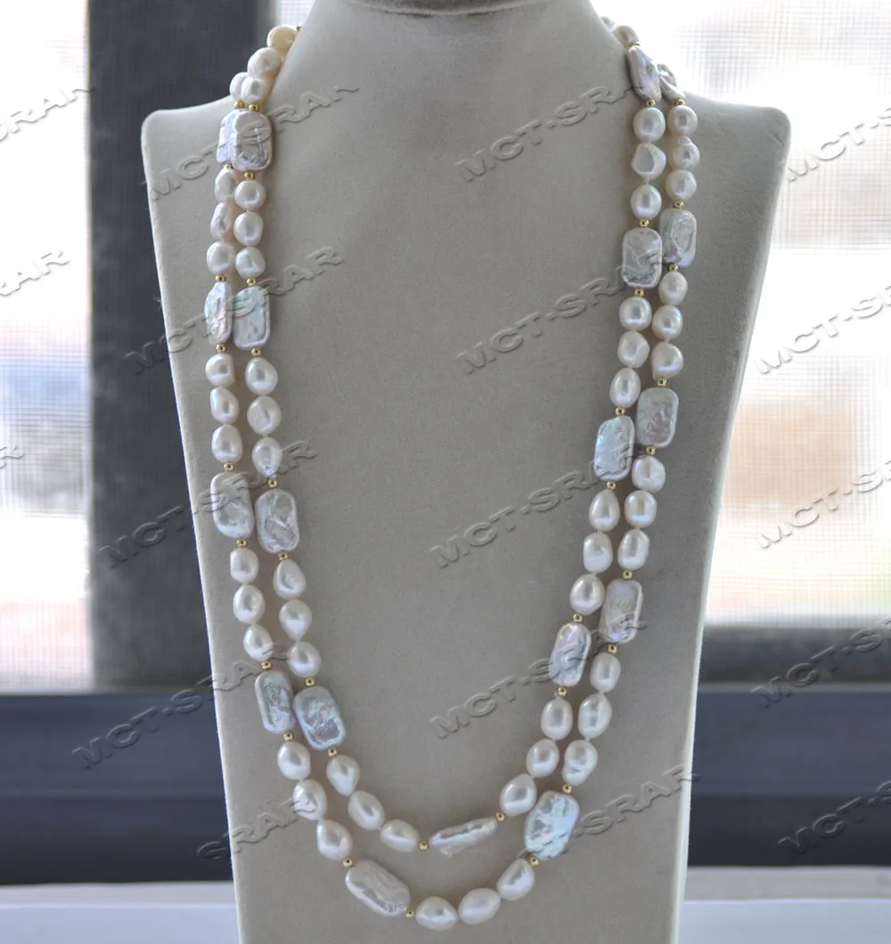 Z12001 18“-50'' 18mm White Square Coin Baroque Pearl Necklace