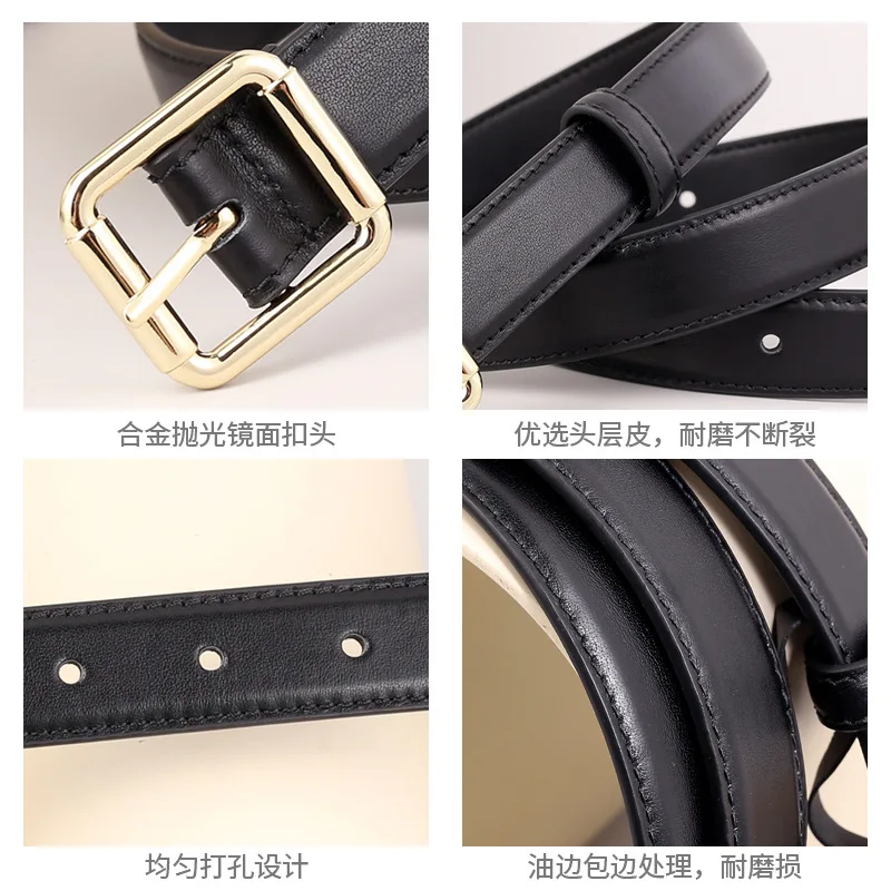 Ceinture en cuir véritable pour femme, nouvelle collection Célébrité Internet même style. Mode rétro. Décoratif polyvalent. Pour Jeans, Jeans