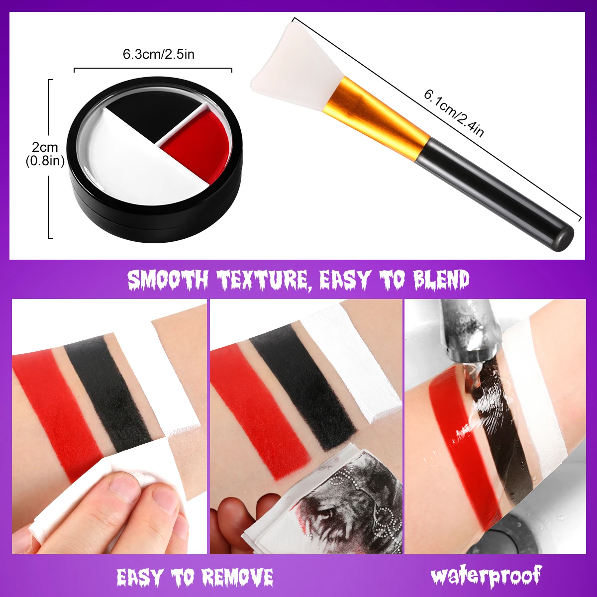 Clown Makeup Black White Red Face Body Paint Cream with Brush, Special Effect SFX Halloween Makeup Kit Face Paint for Joker