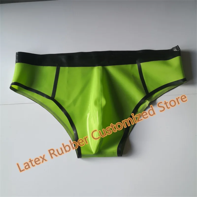 Latex shorts groen met zwarte slips cosplay kostuums voor gemiddelde slijtage aanpassen 0,4 mm sexy lingerie cosplay kostuums voor mannen