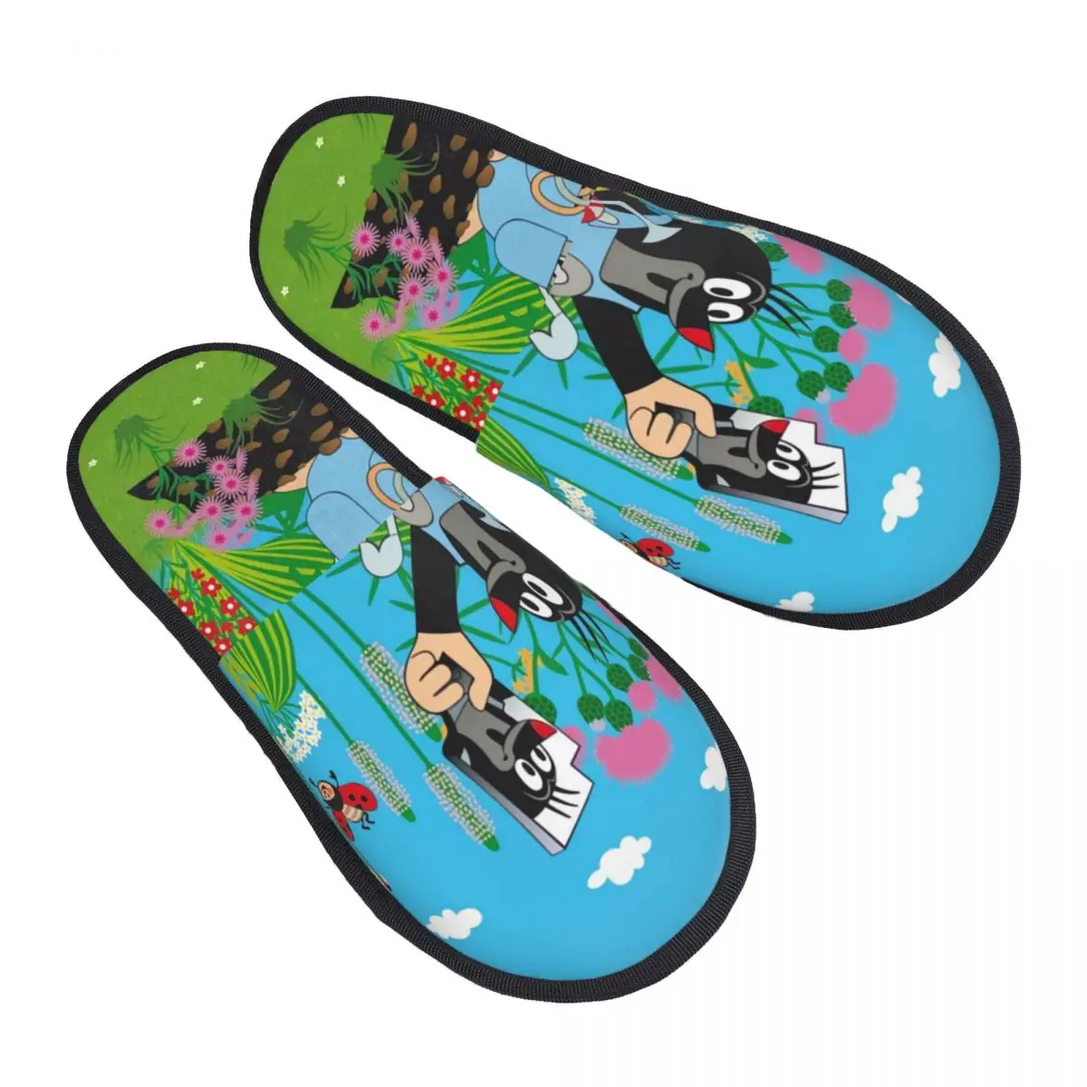 

Funny Mole Selfie Guest Slippers for Bathroom Women Custom Print Cartoon Krtek Little Maulwurf House Slipper