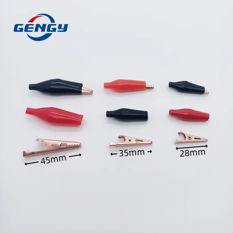 10 Pcs Crocodile Electrical Clamp 28mm 35mm 45mm Copper Alligator Clip Testing Probe Mini Meter Clip Black Red With Soft Plastic