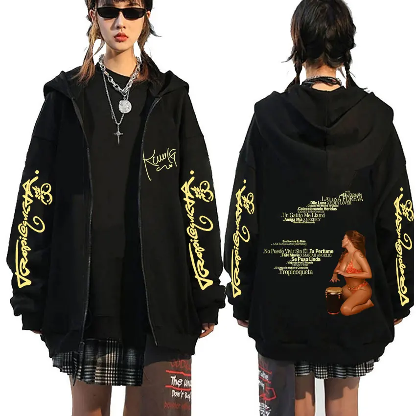 

Karol G Tropicoqueta Album 2025 Zipper Hoodie Men Women Fashion Pop Music Zip Up Jacket Male Casual Oversized Zip Up Sweatshirt