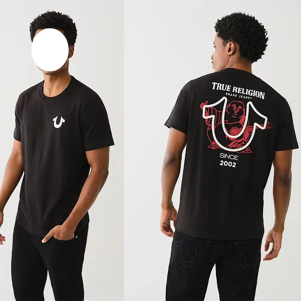 True Religion Tee Graphic Tee Herren Baumwolle Grafik Rundhals T-Shirt Print Kurzarm Bequemes atmungsaktives Top