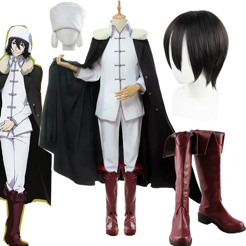 

Anime Bungou Stray Dogs 3rd Season Fyodor D Cosplay Costume White Uniforms Cloak Hat Black Wig Shoes Boots for Adult Halloween