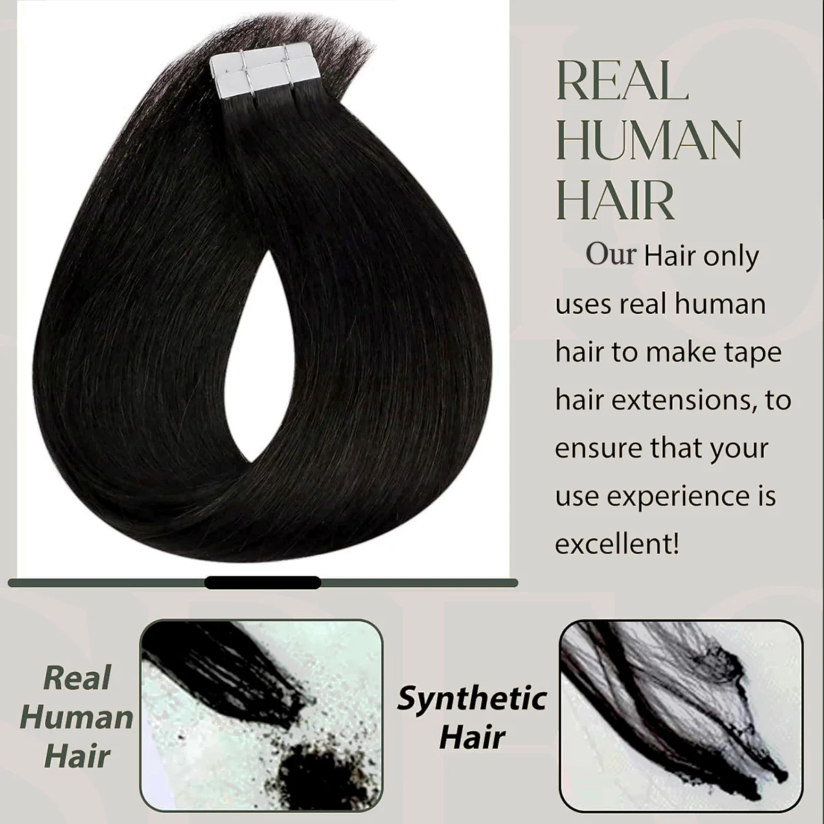 Ekstensi Rambut Tempel 100% Rambut Asli Manusia untuk Wanita Menambah Panjang dan Volume Rambut 50g 20Pcs Hitam Jet Lurus Rambut Remy