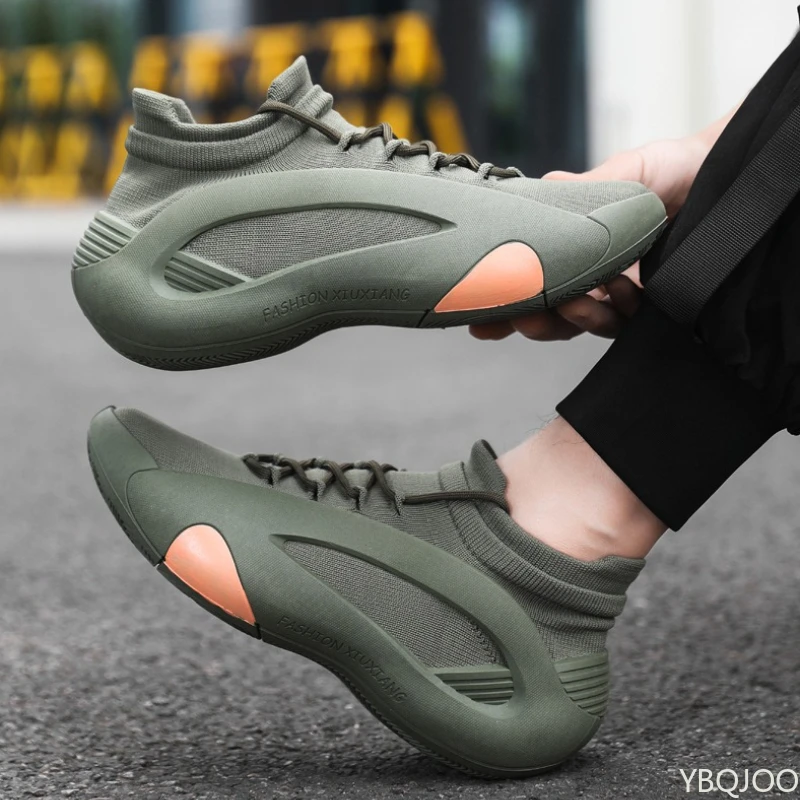 Spring and Autumn New Elastic Socks Men's Shoes Mid Top Breathable Thick Bottom Casual Large Size Men's Designer Shoes