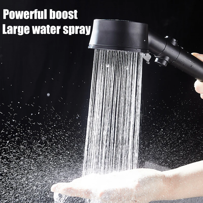 ZhangJi New 5 Modes Adjustable Turbo Shower Head with Inside Cotton Filter One-key Stop Bathroom Water Saving  Shower with Fan