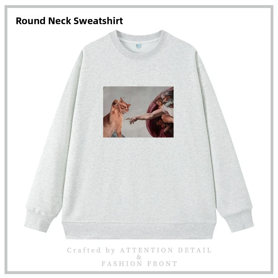 Adam  Heavyweight Pure Cotton round Neck Sweatshirt Autumn Winter Couple Text Print Commute Fun Pet Cotton Crew Neck Sweat...