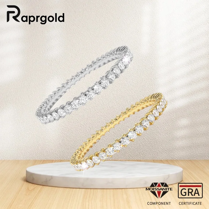 

RAPRGOLD GRA сертифицированные штабелируемые кольца с муассанитом Full Eternity Petite, обручальное кольцо из стерлингового серебра S925 для женщин, ювелирные изделия, подарки