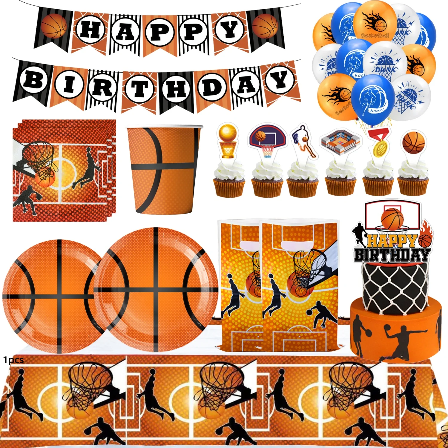 

Basketball Party Set Birthday Decor Basketball Paper Napkins Tableware Tablecloth Cup Plate Bag Baby Shower Boys Party Favors