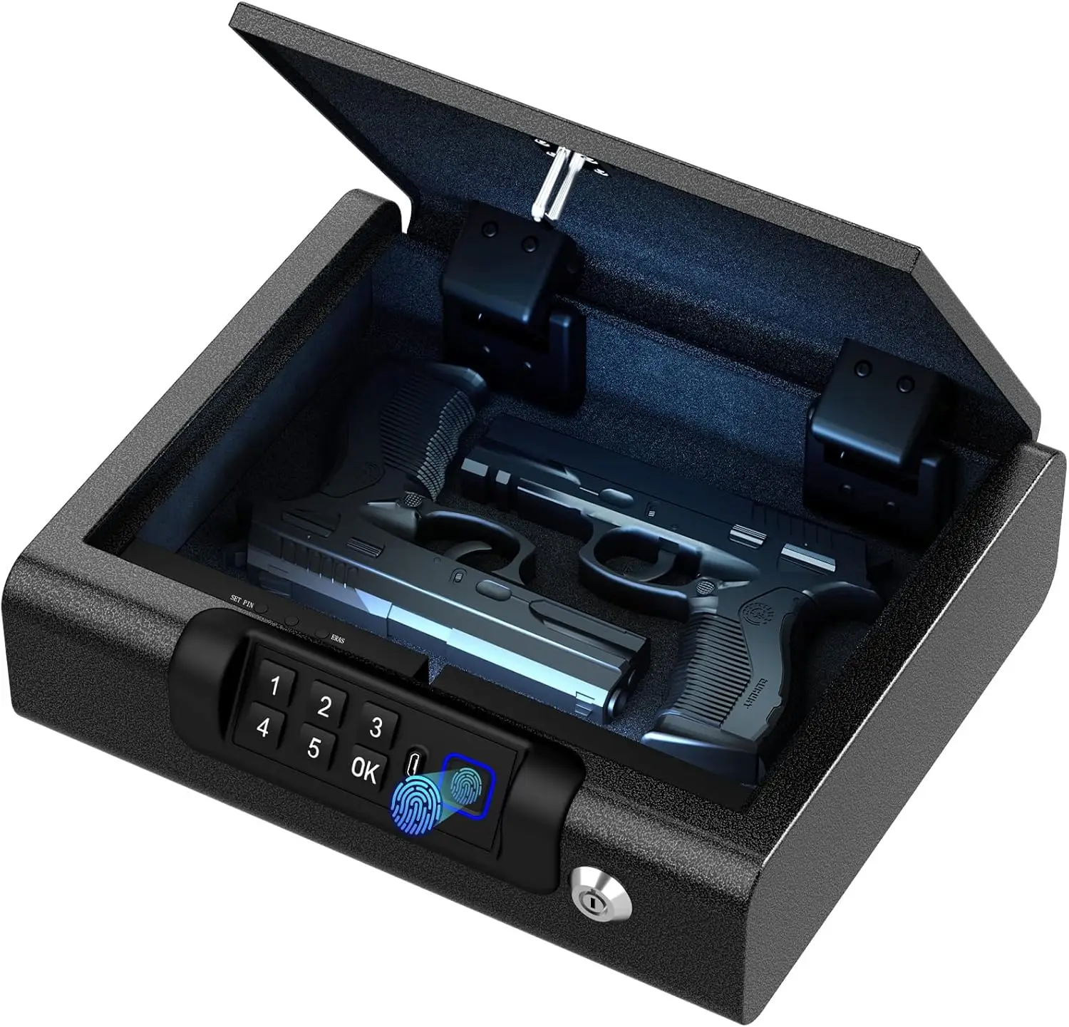 Black LargeGun Safe,Biometric Gun Safe for Pistols 3-Ways unlock Safe Fingerprint Digital PIN Key Unlock with Voice, Gun lock bo