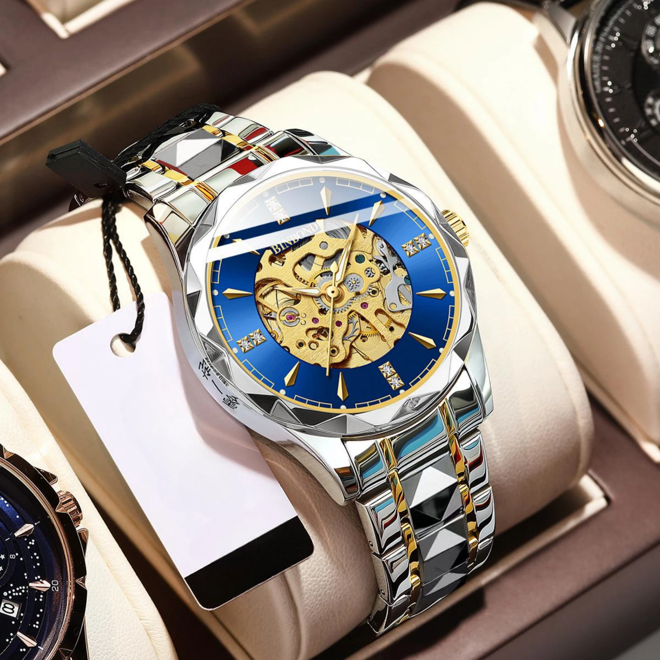 BINBOND Business Herrenuhr, vollautomatisch, mechanisch, 30 m wasserdicht, Edelstahl-Uhrenarmband, geeignet als Geschenk für Feste und Geburtstage